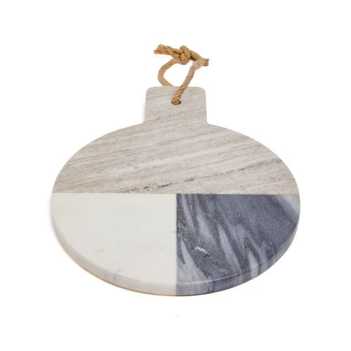 Marble Collection 12 In. Circle Grey 3-Tone Marble Charcuterie Board