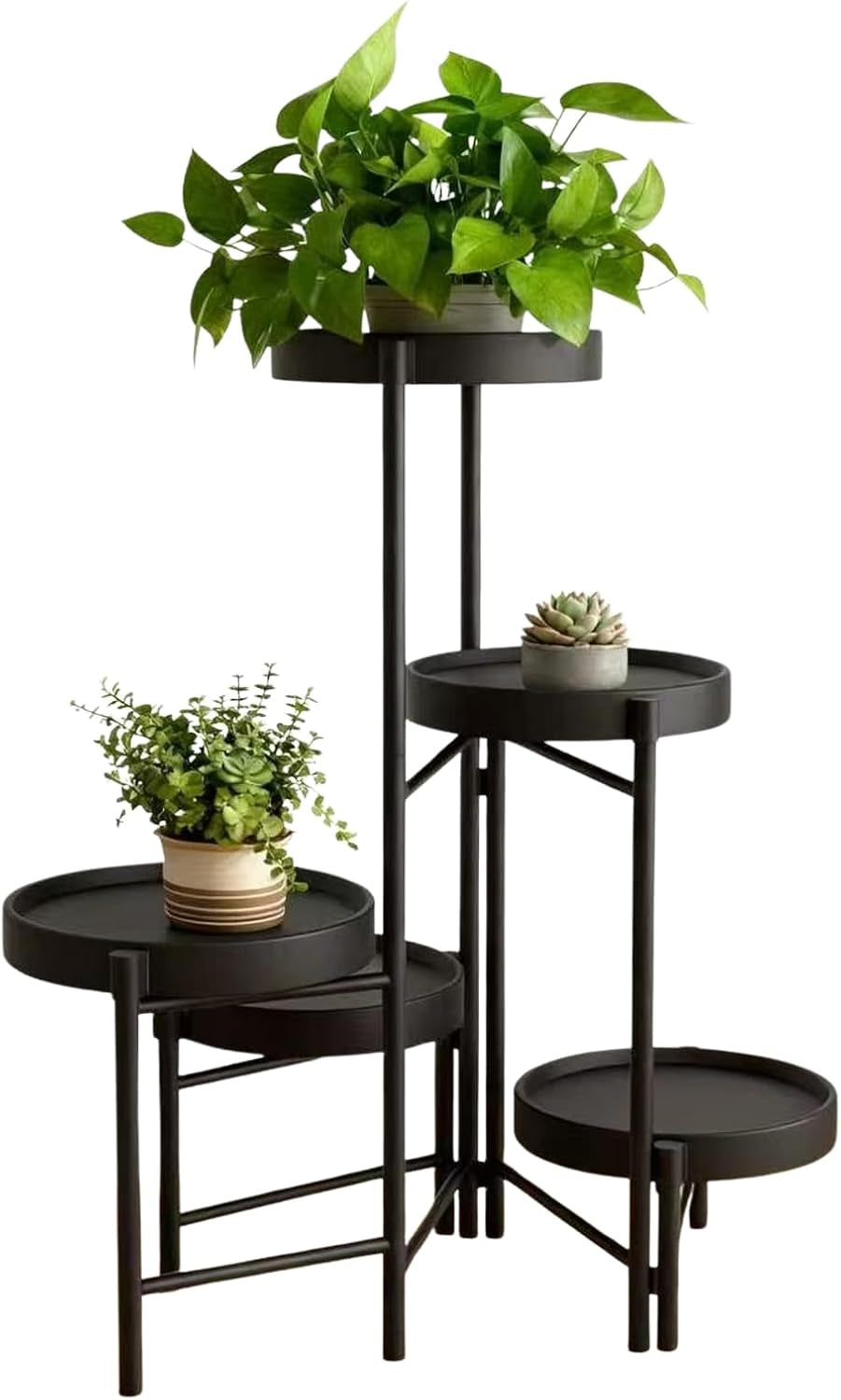 Plant Stand Indoor Outdoor, 5 Tier Corner Plant Shelf, Folding Metal Plant Stand for Living Room Office Garden Patio Balcony Black