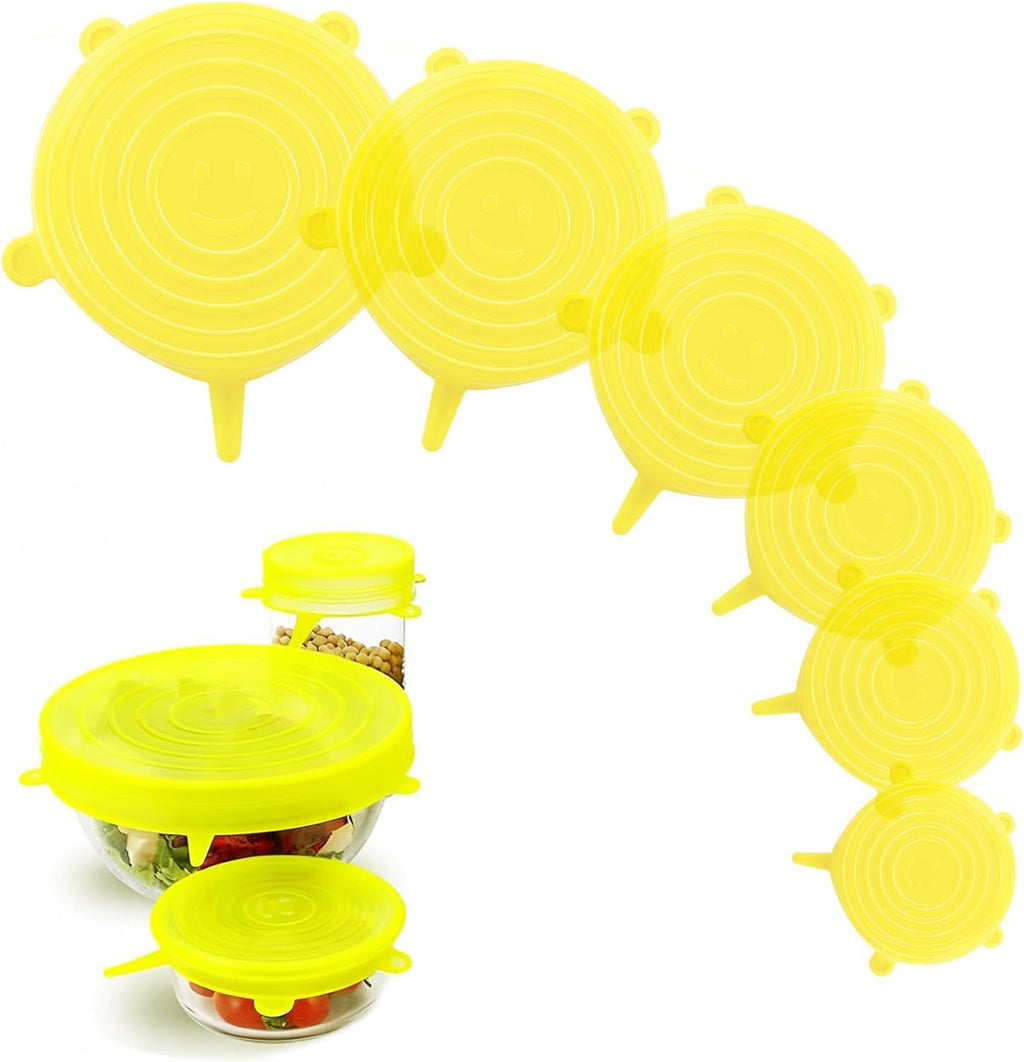 Silicone Stretch Lids – 6 Pack Reusable Food Covers,Flexible Silicone for Bowls, Containers, Fruits – Airtight & Leakproof Seal for Kitchen Storage(Yellow)