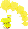 Silicone Stretch Lids – 6 Pack Reusable Food Covers,Flexible Silicone for Bowls, Containers, Fruits – Airtight & Leakproof Seal for Kitchen Storage(Yellow)