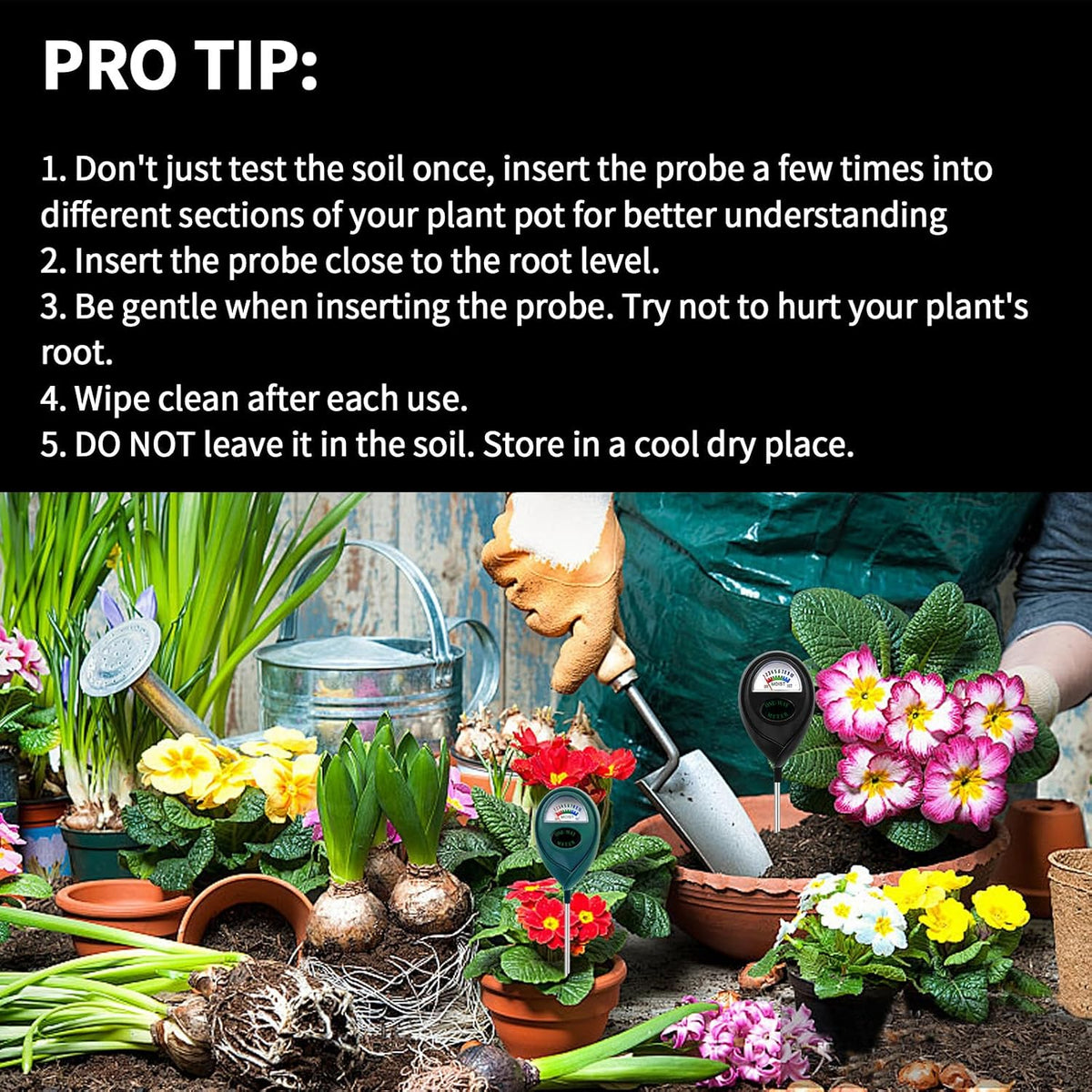 2 Packs Extended Long Probe Soil Moisture Meter, Long Probe Soil Moisture Meter for Plants, Plant Water Meter Soil Meter Moisture Sensor Hygrometer for Indoor Outdoor Plant Care, No Battery Needed