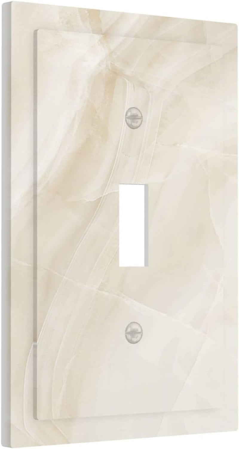 Decorative Light Switch Cover Plate Beige Marble Texture Stone Pattern 1 Gang Single Toggle Wall Plate Electrical Outlet Covers Decorate Switch Plate Cover for Bedroom Bathroom Decor