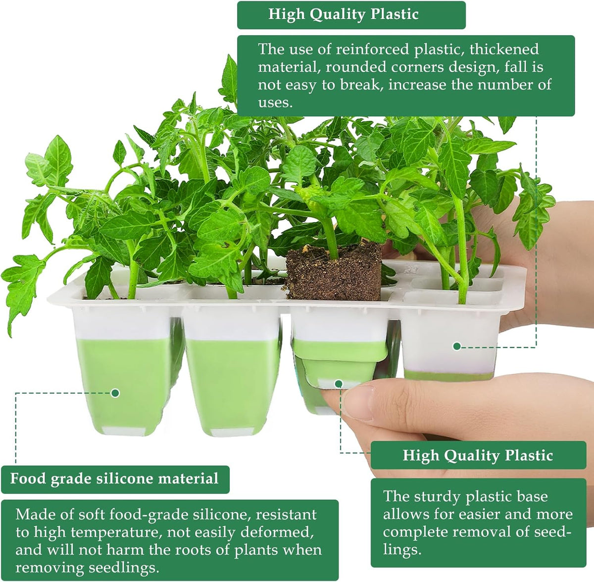 6Pcs Reusable Seed Starter Kit, 72 Cells Seed Starter Trays, Silicone Seedling Starter Trays for Starting Plant Seeds with Flexible Pop-Out Cells, Indoor Gardening Plant Germination Trays