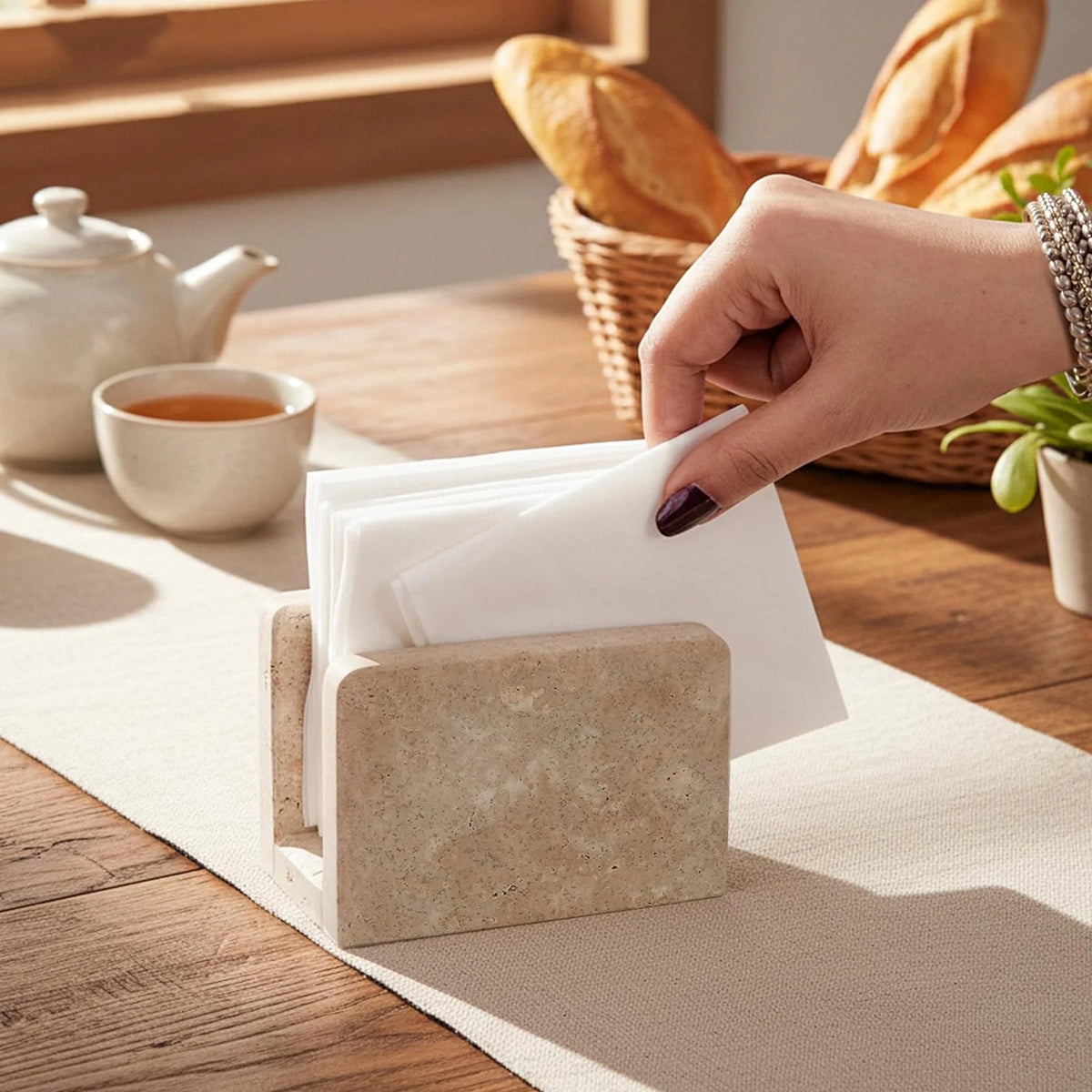 Marble Mini Napkin Holder 3 Inch Travertine Serviette Holder, Kitchen Table Top Decor, Napkins for Coffee Table, Cocktail Napkin Holder