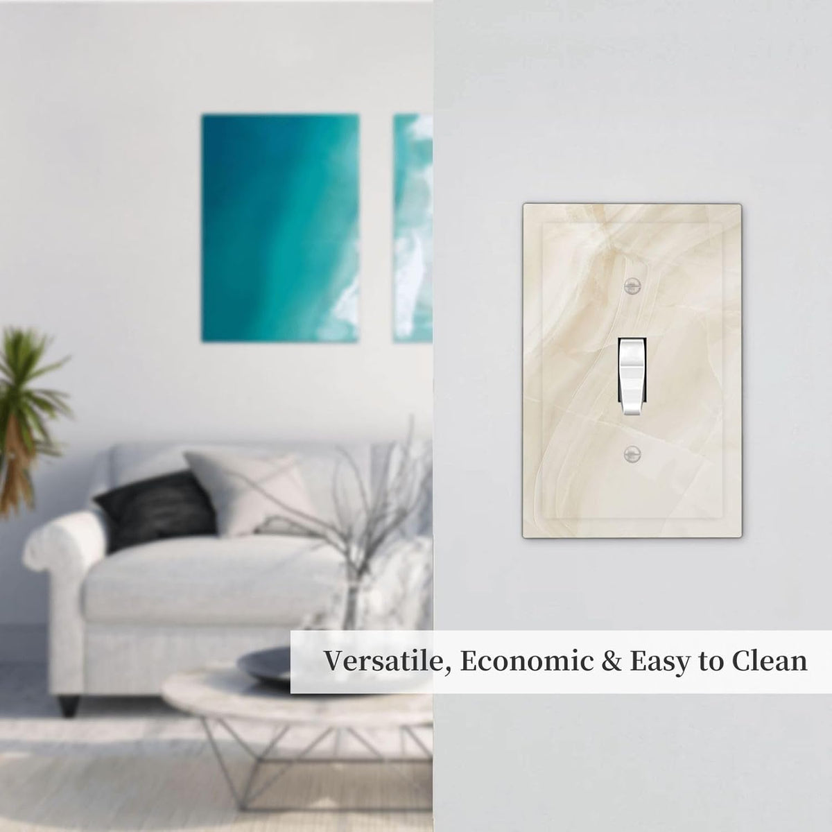 Decorative Light Switch Cover Plate Beige Marble Texture Stone Pattern 1 Gang Single Toggle Wall Plate Electrical Outlet Covers Decorate Switch Plate Cover for Bedroom Bathroom Decor