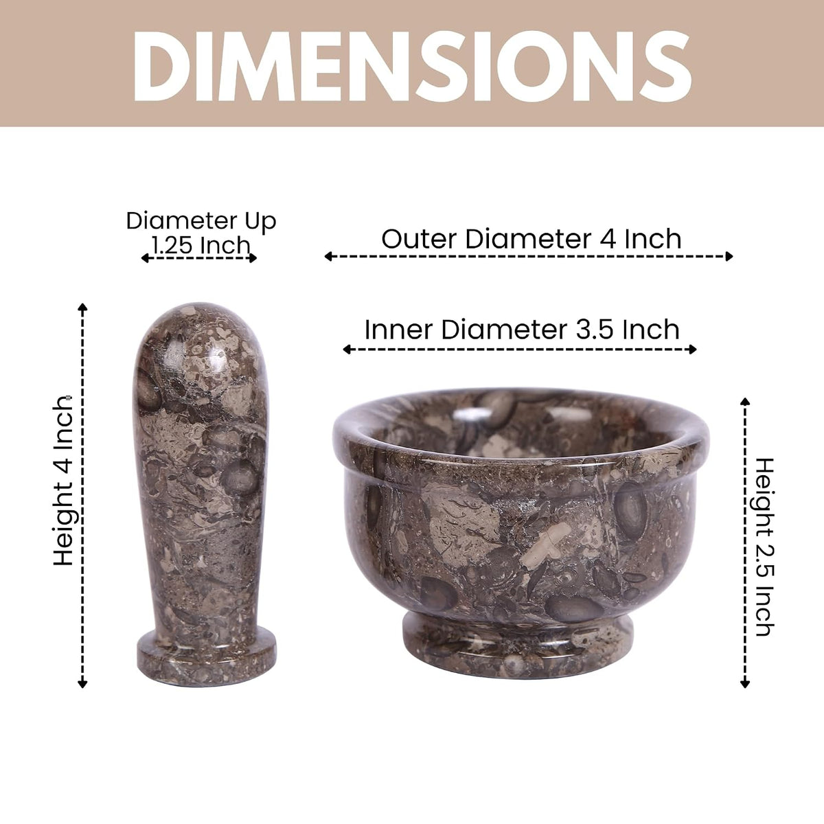 Marble Mortar & Pestle Set – 4 Inch Oceanic Kitchen Gadgets Herb Grinder, Spice Grinder, Pill Crusher, Fine Powder Grinder for Kitchen, Guacamole Bowl & Coffee Grinder (Large)