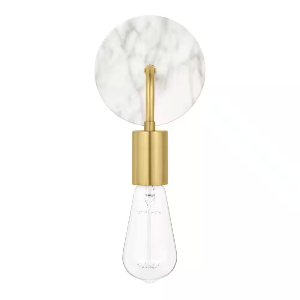Hensley 1-Light Gold and Faux Marble Indoor Wall Sconce Light Fixture