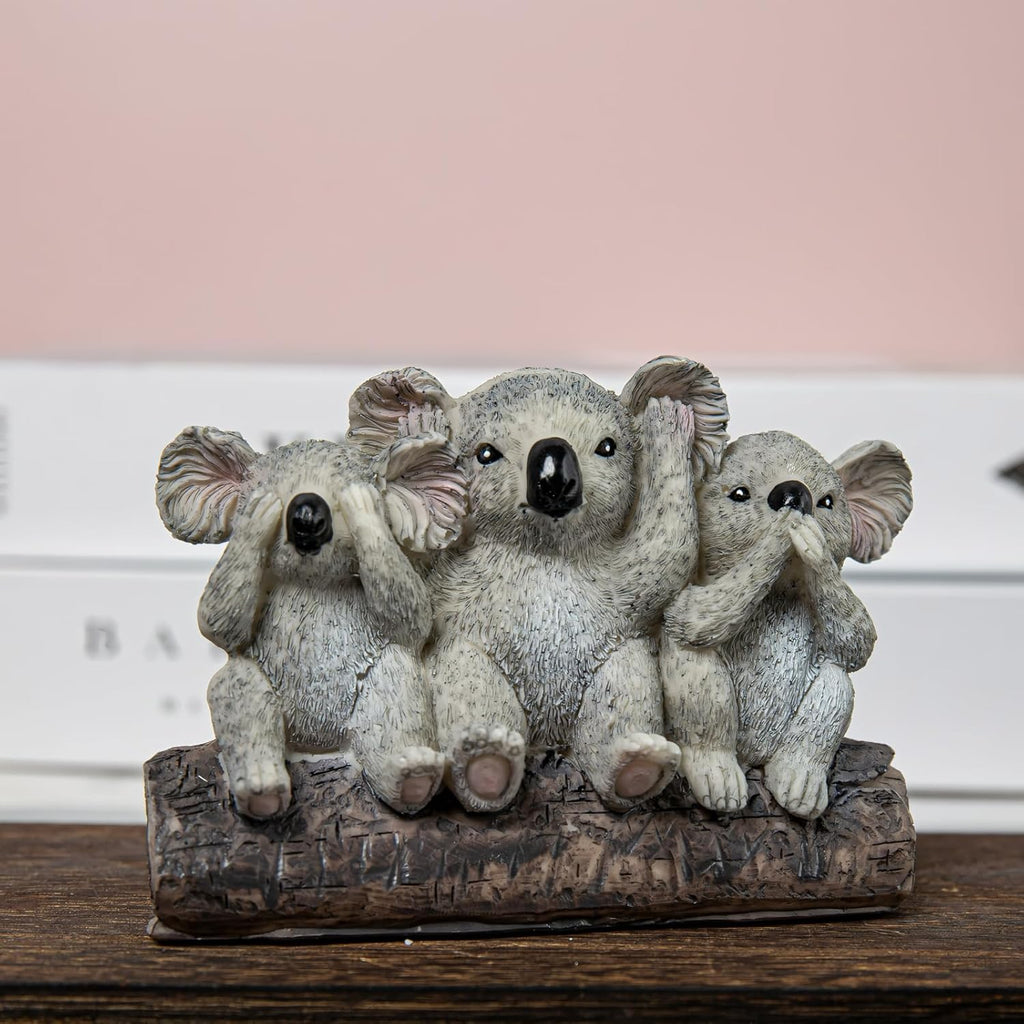 3 Wise Koalas Statue Set - 3 in 1 Resin Koalas - Hear No Evil See No Evil Speak No Evil - Realistic Resin Figurine for Home Decor, Desk & Shelf - Natural Style Gift