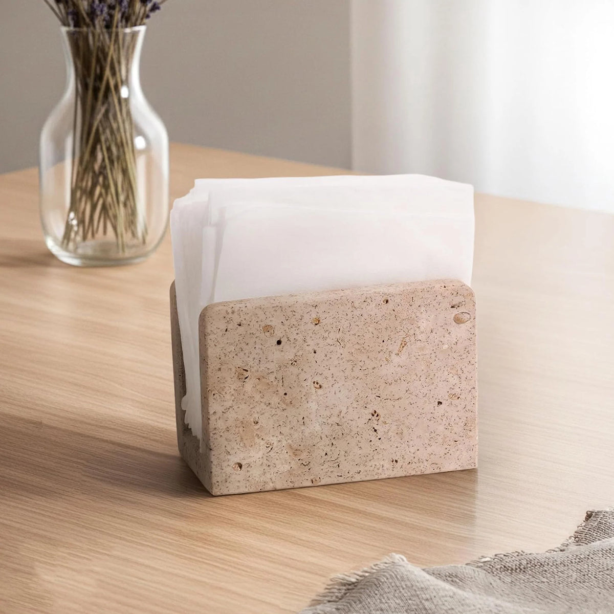 Marble Mini Napkin Holder 3 Inch Travertine Serviette Holder, Kitchen Table Top Decor, Napkins for Coffee Table, Cocktail Napkin Holder