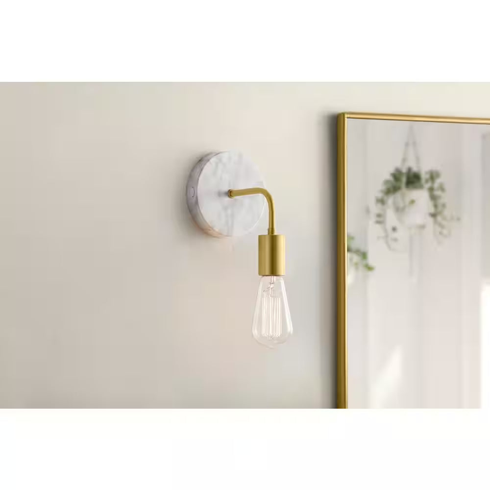 Hensley 1-Light Gold and Faux Marble Indoor Wall Sconce Light Fixture