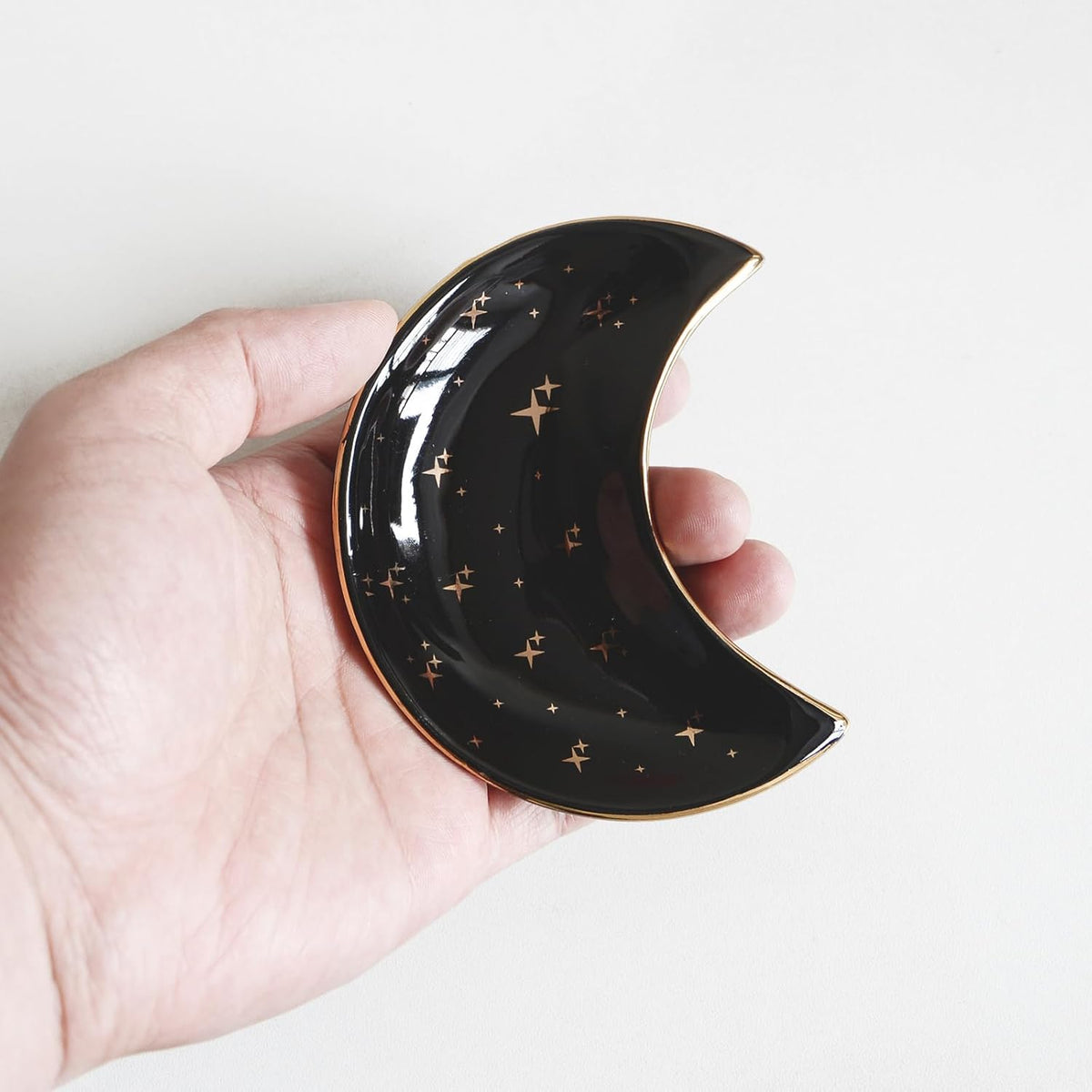 Small Moon Jewelry Dish Tray, Decorative Ceramic Trinket Dish, Modern Accent Tray for Vanity, Black