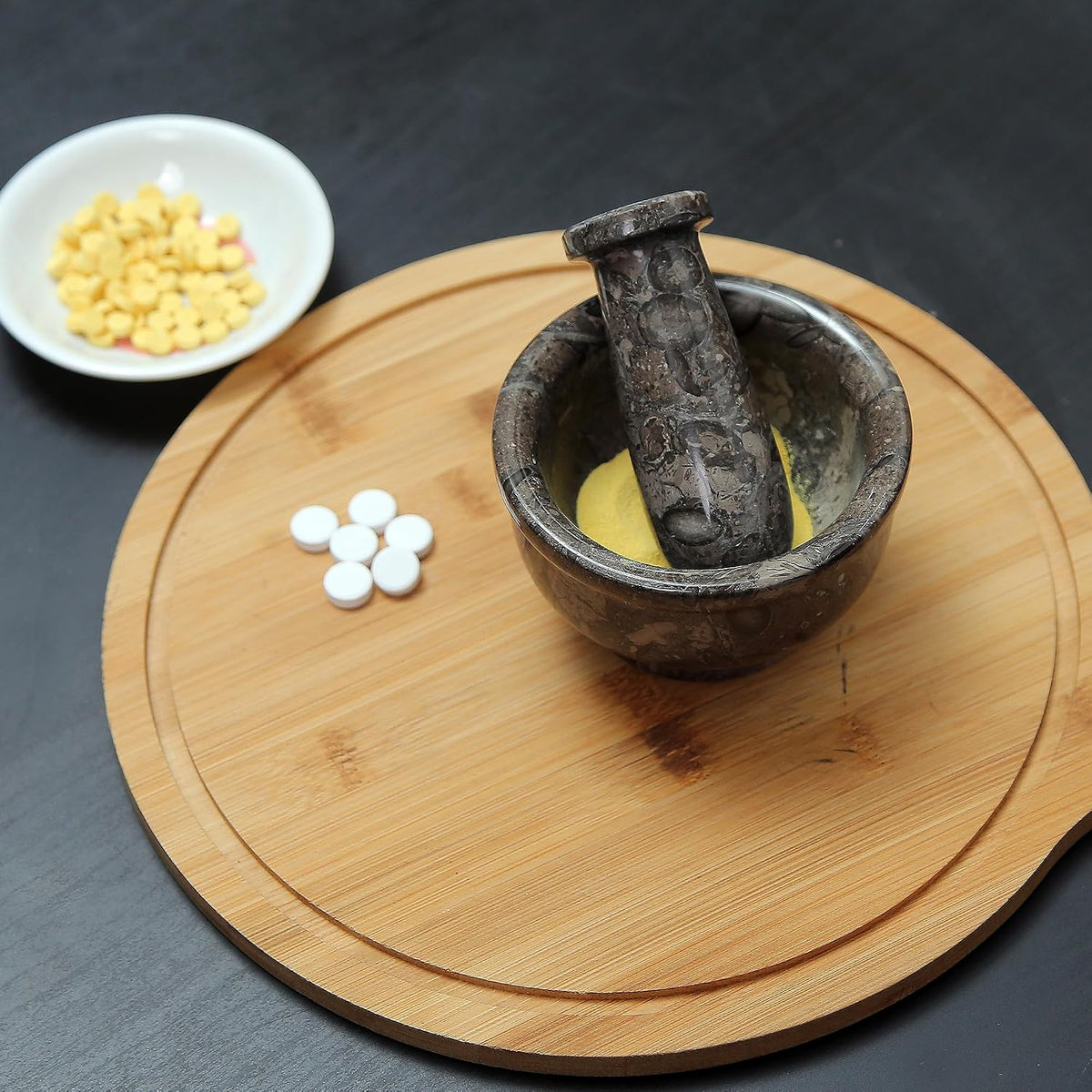 Marble Mortar & Pestle Set – 4 Inch Oceanic Kitchen Gadgets Herb Grinder, Spice Grinder, Pill Crusher, Fine Powder Grinder for Kitchen, Guacamole Bowl & Coffee Grinder (Large)