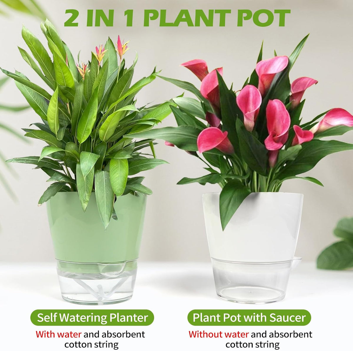4 Pcs Self Watering Plant Pot , 6 Inch Plant Pot with Drainage Hole and Large Capacity Reservoir, Pots for Plants with Saucer, 2 in 1 Indoor Plant Pots Indoor Perfect for Living Room, Odorless