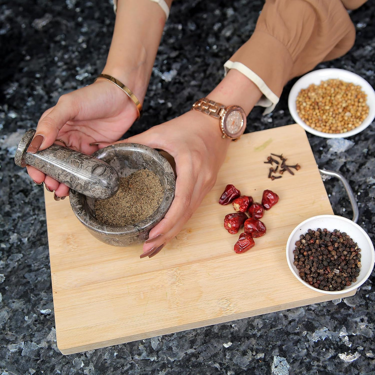 Marble Mortar & Pestle Set – 4 Inch Oceanic Kitchen Gadgets Herb Grinder, Spice Grinder, Pill Crusher, Fine Powder Grinder for Kitchen, Guacamole Bowl & Coffee Grinder (Large)