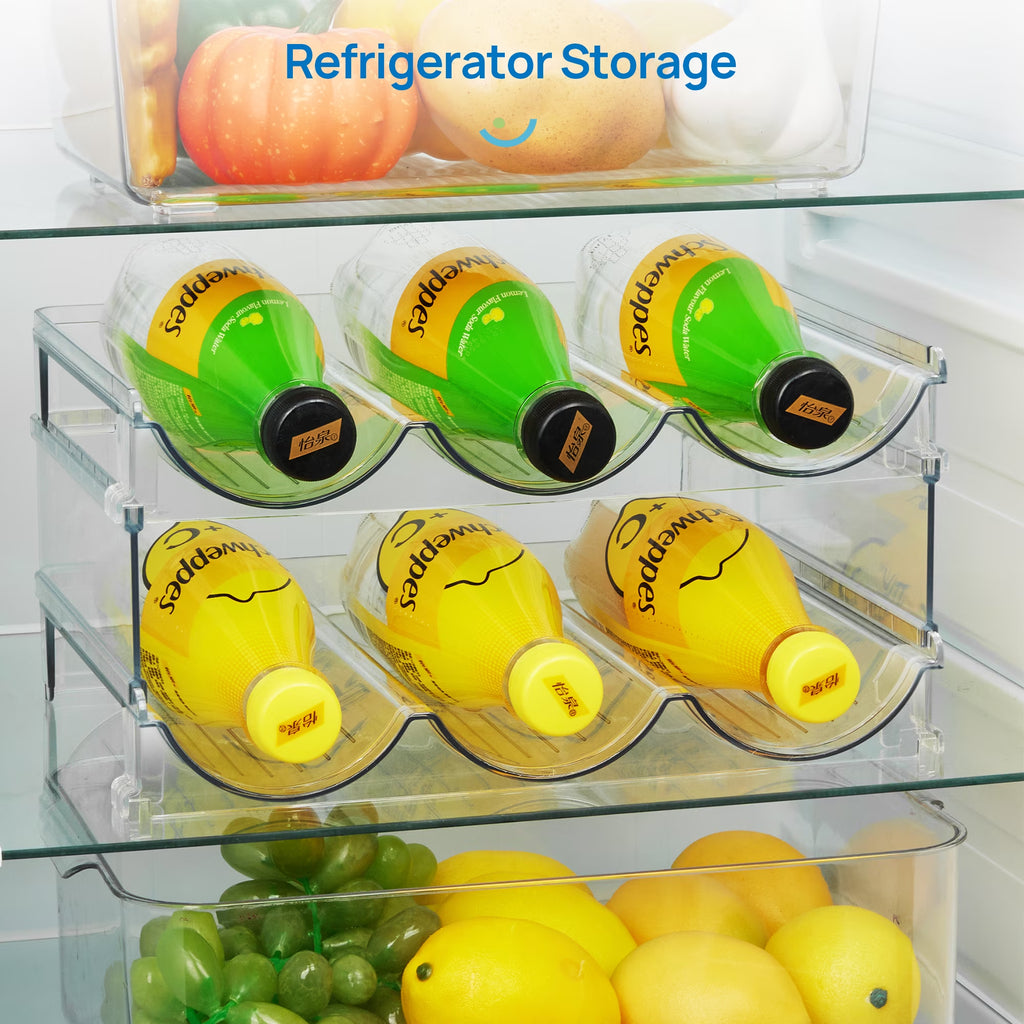 4 Pack Stackable Bottle Holder Storage Rack, Plastic Water Bottle Organizer, Clear