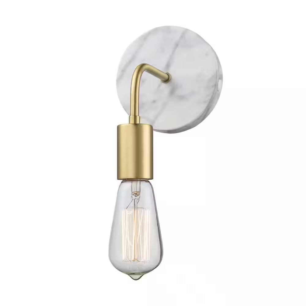 Hensley 1-Light Gold and Faux Marble Indoor Wall Sconce Light Fixture