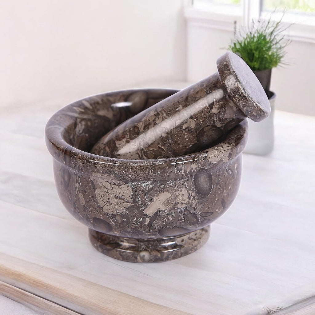 Marble Mortar & Pestle Set – 4 Inch Oceanic Kitchen Gadgets Herb Grinder, Spice Grinder, Pill Crusher, Fine Powder Grinder for Kitchen, Guacamole Bowl & Coffee Grinder (Large)
