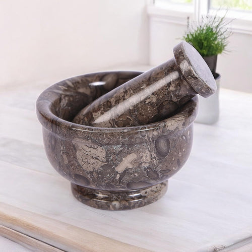 Marble Mortar & Pestle Set – 4 Inch Oceanic Kitchen Gadgets Herb Grinder, Spice Grinder, Pill Crusher, Fine Powder Grinder for Kitchen, Guacamole Bowl & Coffee Grinder (Large)