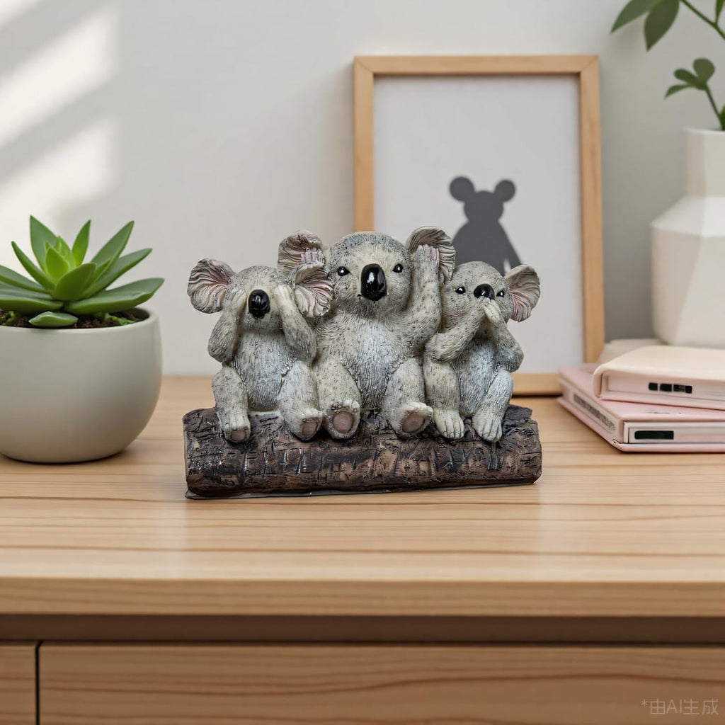 3 Wise Koalas Statue Set - 3 in 1 Resin Koalas - Hear No Evil See No Evil Speak No Evil - Realistic Resin Figurine for Home Decor, Desk & Shelf - Natural Style Gift