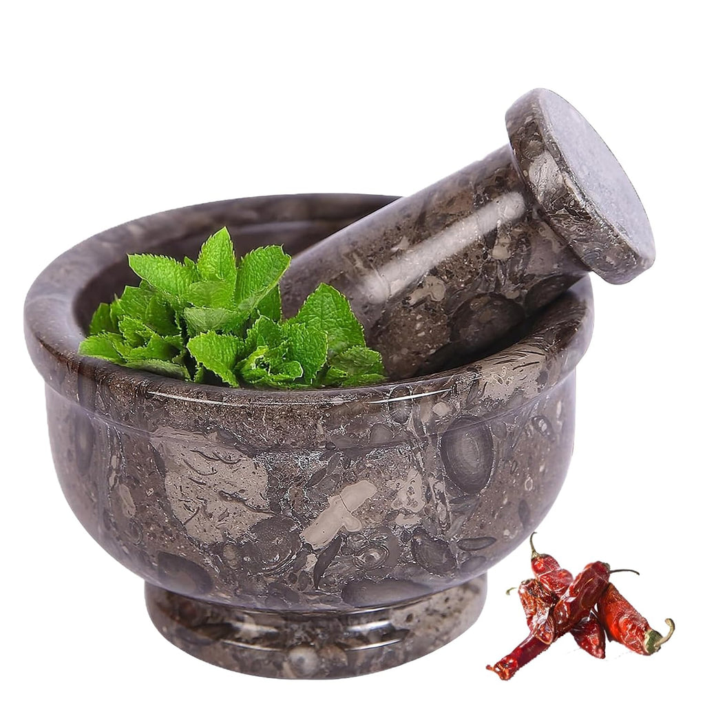 Marble Mortar & Pestle Set – 4 Inch Oceanic Kitchen Gadgets Herb Grinder, Spice Grinder, Pill Crusher, Fine Powder Grinder for Kitchen, Guacamole Bowl & Coffee Grinder (Large)