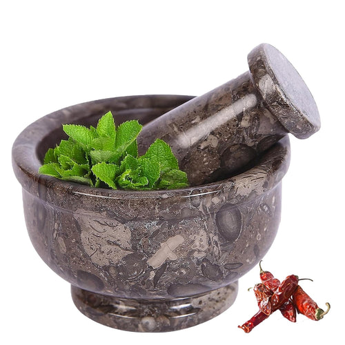 Marble Mortar & Pestle Set – 4 Inch Oceanic Kitchen Gadgets Herb Grinder, Spice Grinder, Pill Crusher, Fine Powder Grinder for Kitchen, Guacamole Bowl & Coffee Grinder (Large)