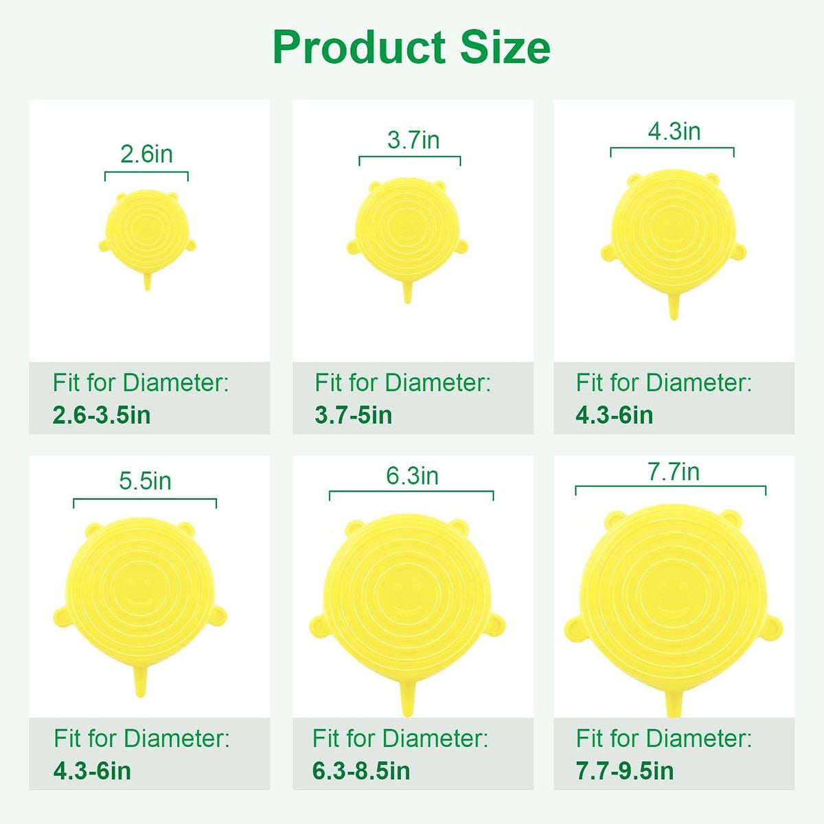 Silicone Stretch Lids – 6 Pack Reusable Food Covers,Flexible Silicone for Bowls, Containers, Fruits – Airtight & Leakproof Seal for Kitchen Storage(Yellow)
