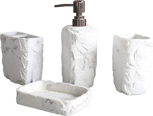 Marble Bathroom Accessories Set,Marble Design Toothbrush Holder,Farmhouse Bathroom Decor,4 Pcs Resin Gift Set Apartment Necessities, Contain Toothbrush Cup,Soap Dispenser,Soap Dish,Tumbler