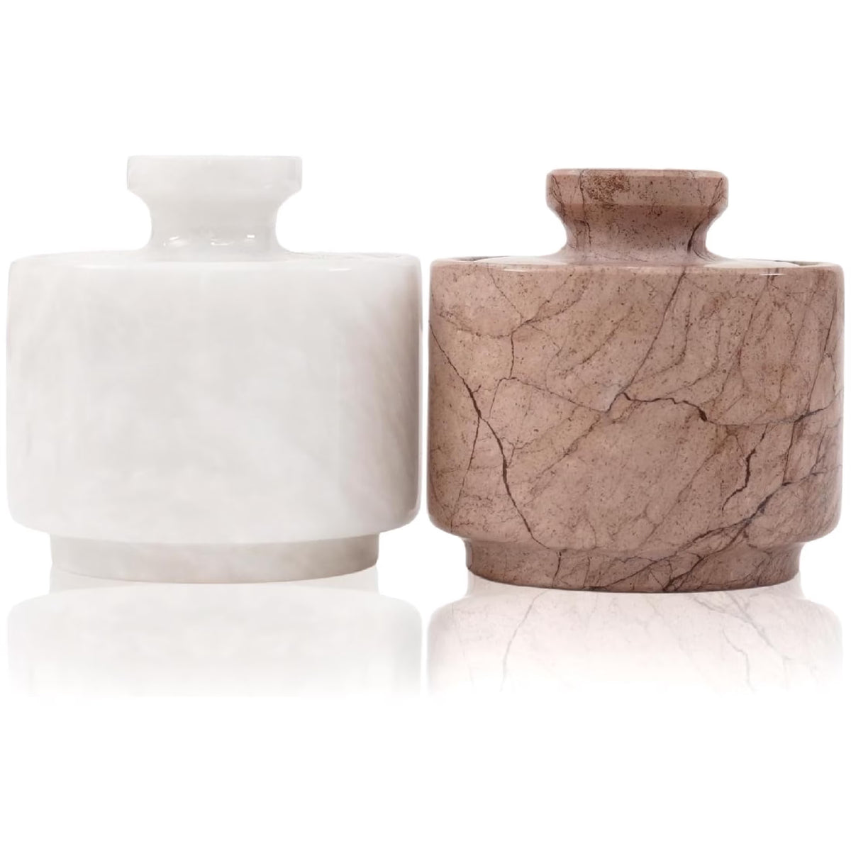 Marble Salt Cellar with Lid 3 Inches White and Marinara Handmade Salt Box Set of 2, Spice Jar for Kitchen Counter, Salt Holder, Sugar Bowl, Salt Dish, Salt Container for Housewarming Gift