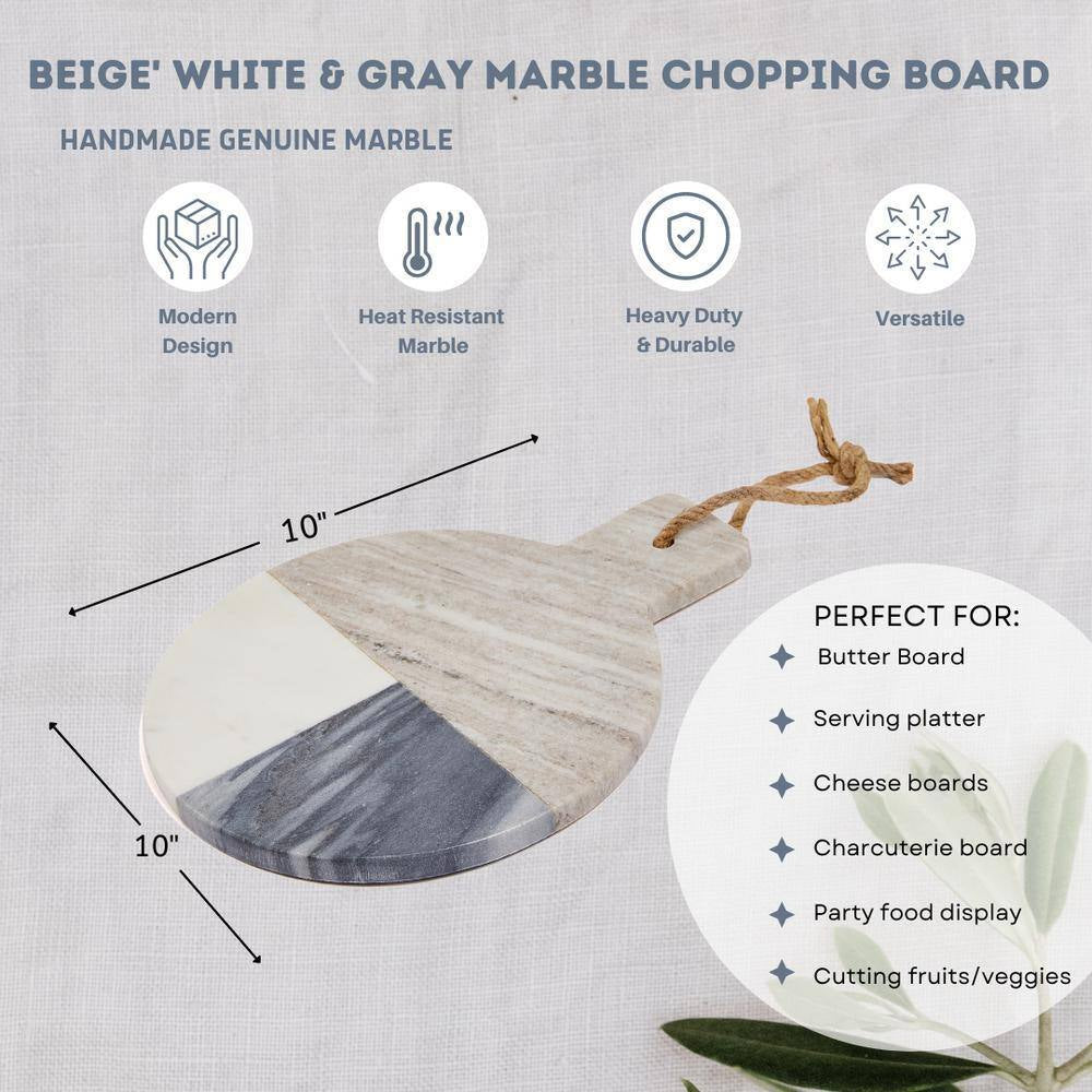 Marble Collection 12 In. Circle Grey 3-Tone Marble Charcuterie Board