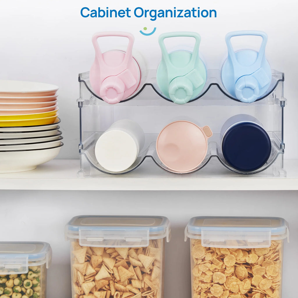 4 Pack Stackable Bottle Holder Storage Rack, Plastic Water Bottle Organizer, Clear