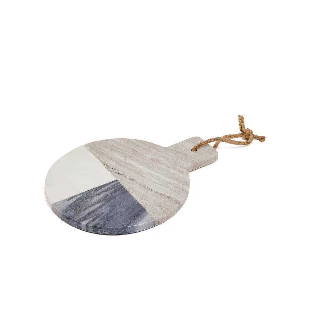 Marble Collection 12 In. Circle Grey 3-Tone Marble Charcuterie Board