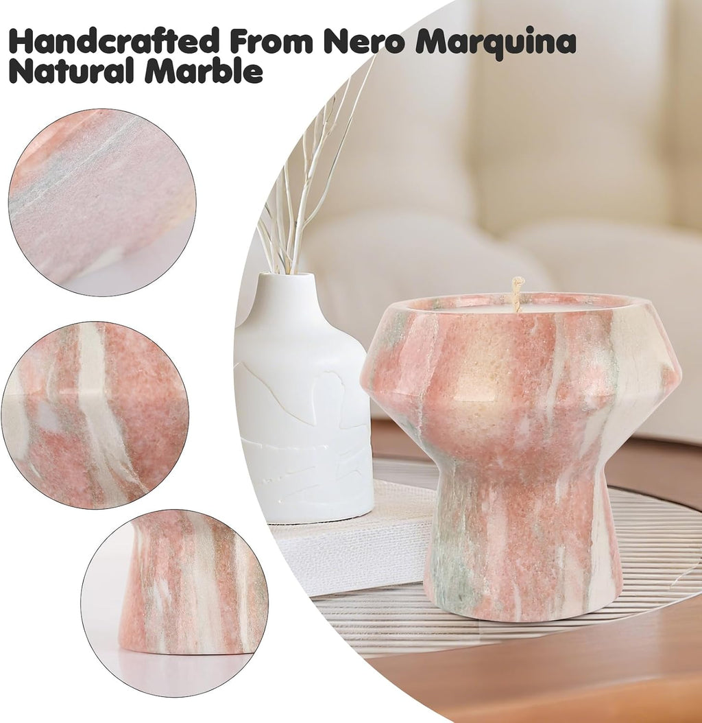 Natural Stone Candle | Handcrafted Red Marble Container | Warm Glow Home Decor |Soy Wax | Non Toxic, Cotton Wicks | Reusable Keepsake Jar | Unique Gift