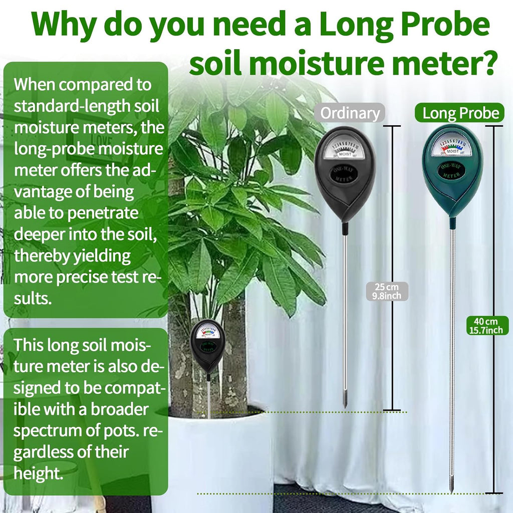 2 Packs Extended Long Probe Soil Moisture Meter, Long Probe Soil Moisture Meter for Plants, Plant Water Meter Soil Meter Moisture Sensor Hygrometer for Indoor Outdoor Plant Care, No Battery Needed
