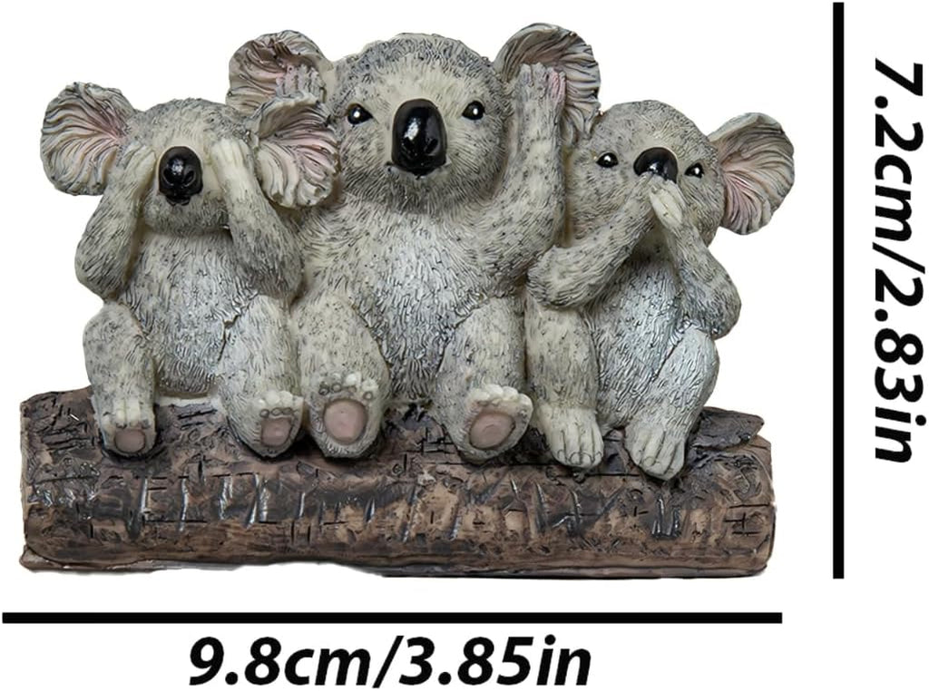 3 Wise Koalas Statue Set - 3 in 1 Resin Koalas - Hear No Evil See No Evil Speak No Evil - Realistic Resin Figurine for Home Decor, Desk & Shelf - Natural Style Gift
