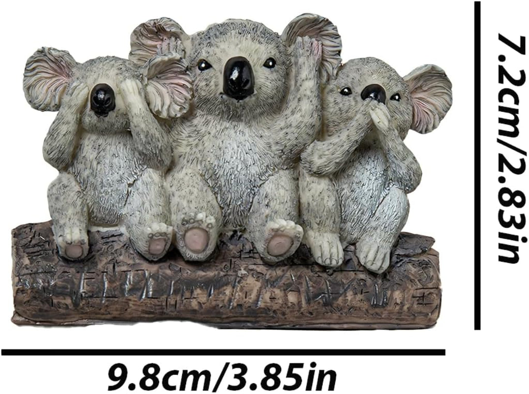 3 Wise Koalas Statue Set - 3 in 1 Resin Koalas - Hear No Evil See No Evil Speak No Evil - Realistic Resin Figurine for Home Decor, Desk & Shelf - Natural Style Gift