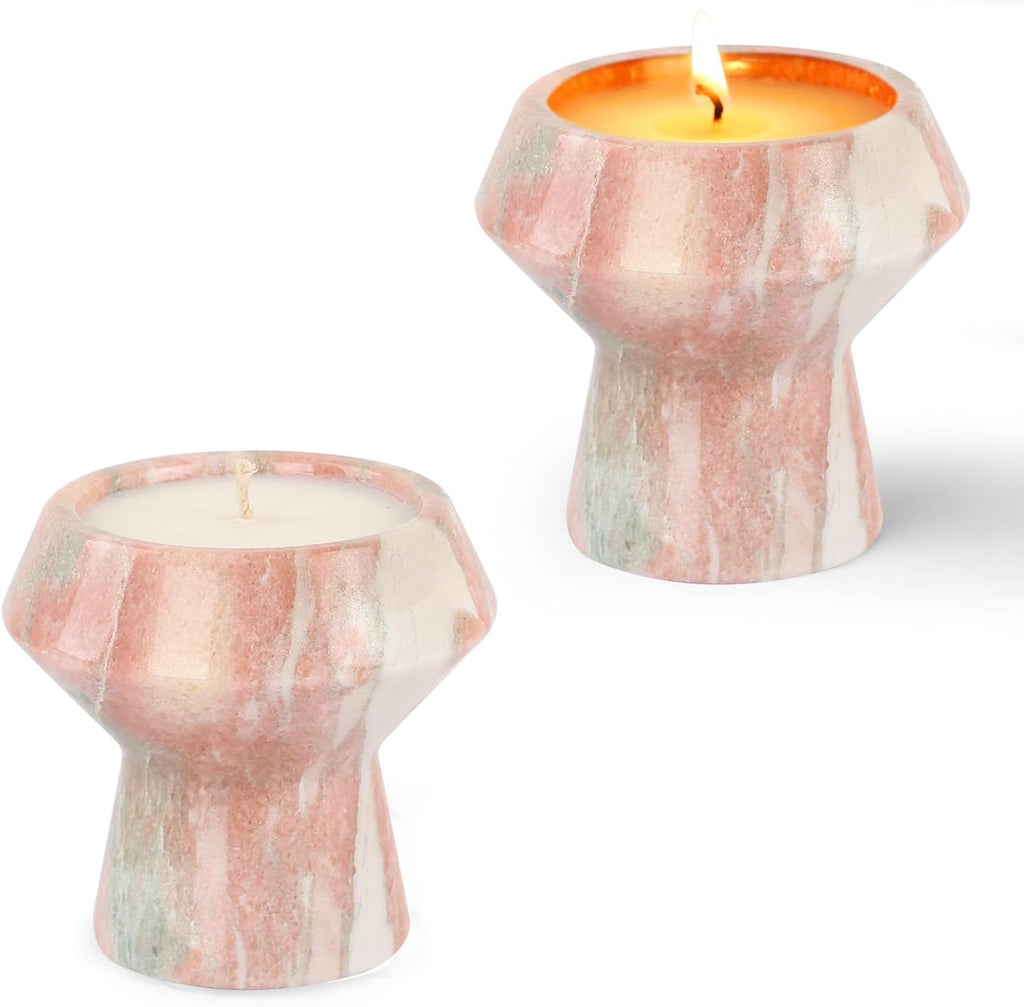 Natural Stone Candle | Handcrafted Red Marble Container | Warm Glow Home Decor |Soy Wax | Non Toxic, Cotton Wicks | Reusable Keepsake Jar | Unique Gift