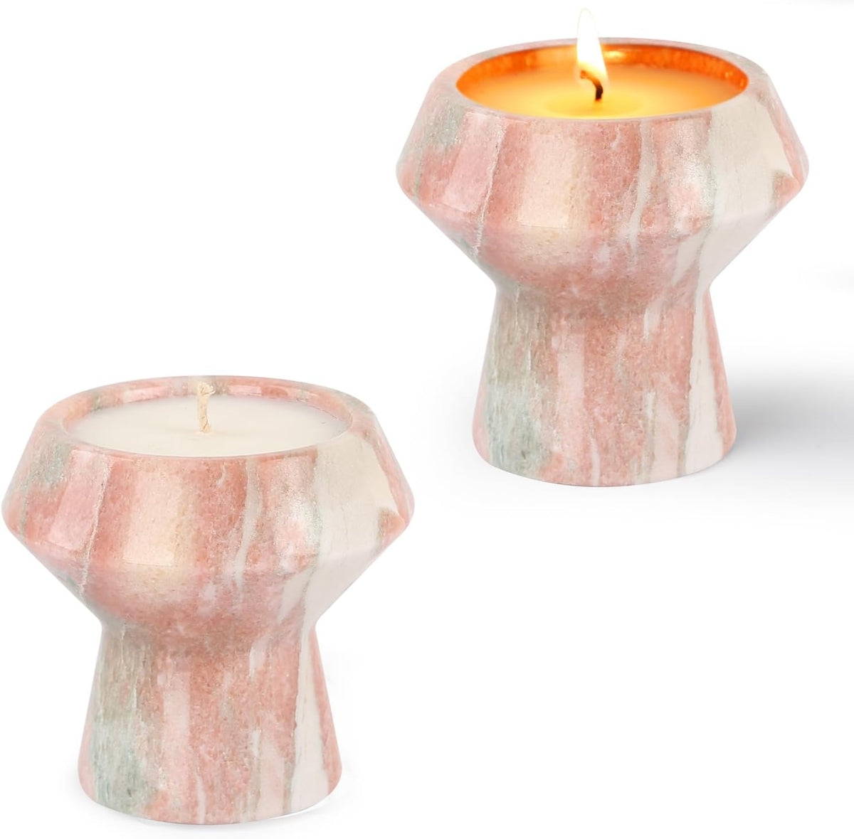 Natural Stone Candle | Handcrafted Red Marble Container | Warm Glow Home Decor |Soy Wax | Non Toxic, Cotton Wicks | Reusable Keepsake Jar | Unique Gift