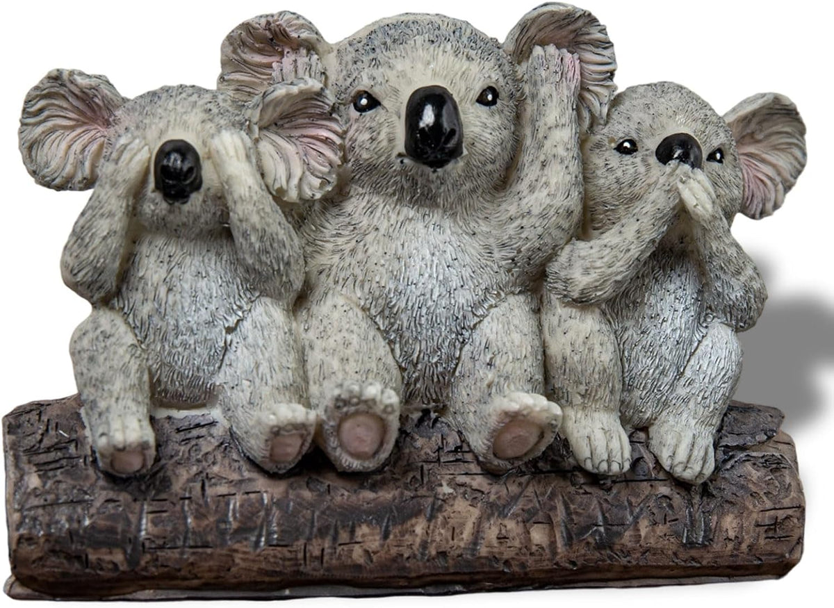 3 Wise Koalas Statue Set - 3 in 1 Resin Koalas - Hear No Evil See No Evil Speak No Evil - Realistic Resin Figurine for Home Decor, Desk & Shelf - Natural Style Gift