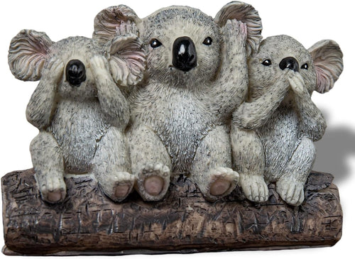 3 Wise Koalas Statue Set - 3 in 1 Resin Koalas - Hear No Evil See No Evil Speak No Evil - Realistic Resin Figurine for Home Decor, Desk & Shelf - Natural Style Gift