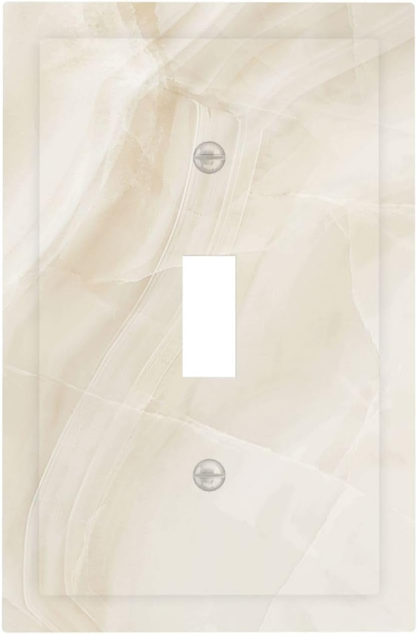 Decorative Light Switch Cover Plate Beige Marble Texture Stone Pattern 1 Gang Single Toggle Wall Plate Electrical Outlet Covers Decorate Switch Plate Cover for Bedroom Bathroom Decor