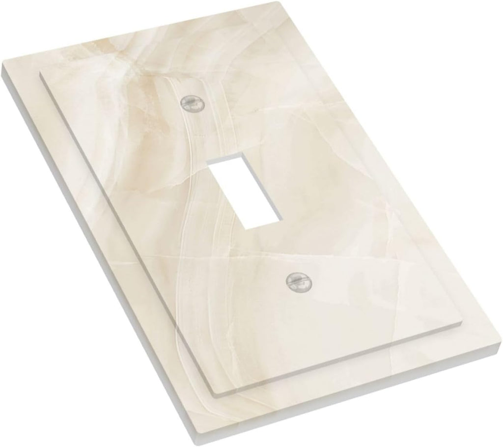 Decorative Light Switch Cover Plate Beige Marble Texture Stone Pattern 1 Gang Single Toggle Wall Plate Electrical Outlet Covers Decorate Switch Plate Cover for Bedroom Bathroom Decor