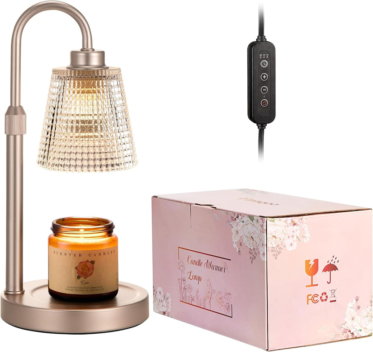 Champagne Gold Candle Warmer Lamp with Timer, Dimmable Candle Warmer for Home Decor, Height Adjustable Candle Lamp for Jar Candles, Birthday Gifts for Women Mom, House Warming Gifts New Home