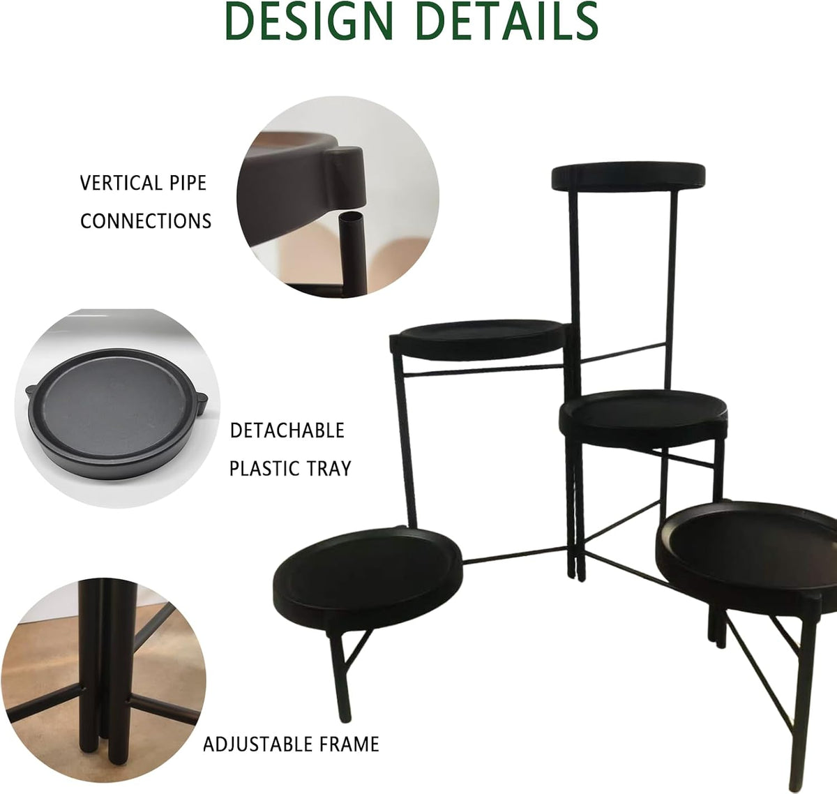 Plant Stand Indoor Outdoor, 5 Tier Corner Plant Shelf, Folding Metal Plant Stand for Living Room Office Garden Patio Balcony Black